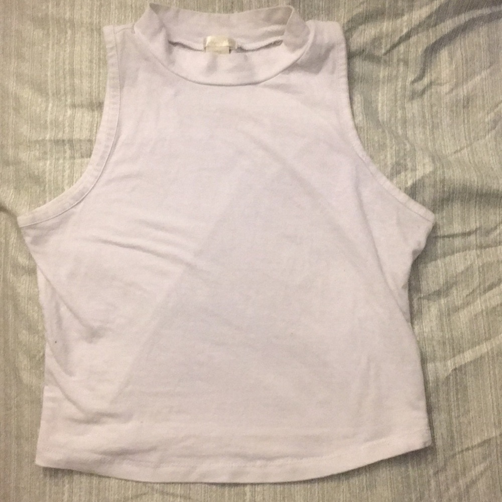 White , slightly turtle neck crop top